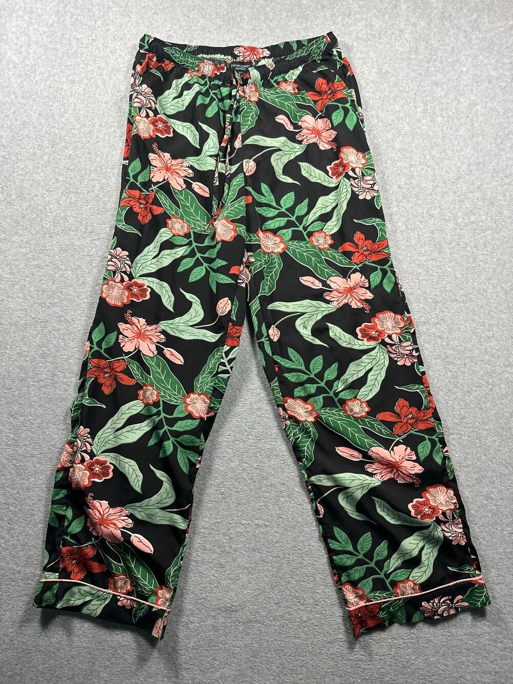 Cynthia Rowley Sleepwear Lounge Pants Women's Medium Black Tropical Wide Leg